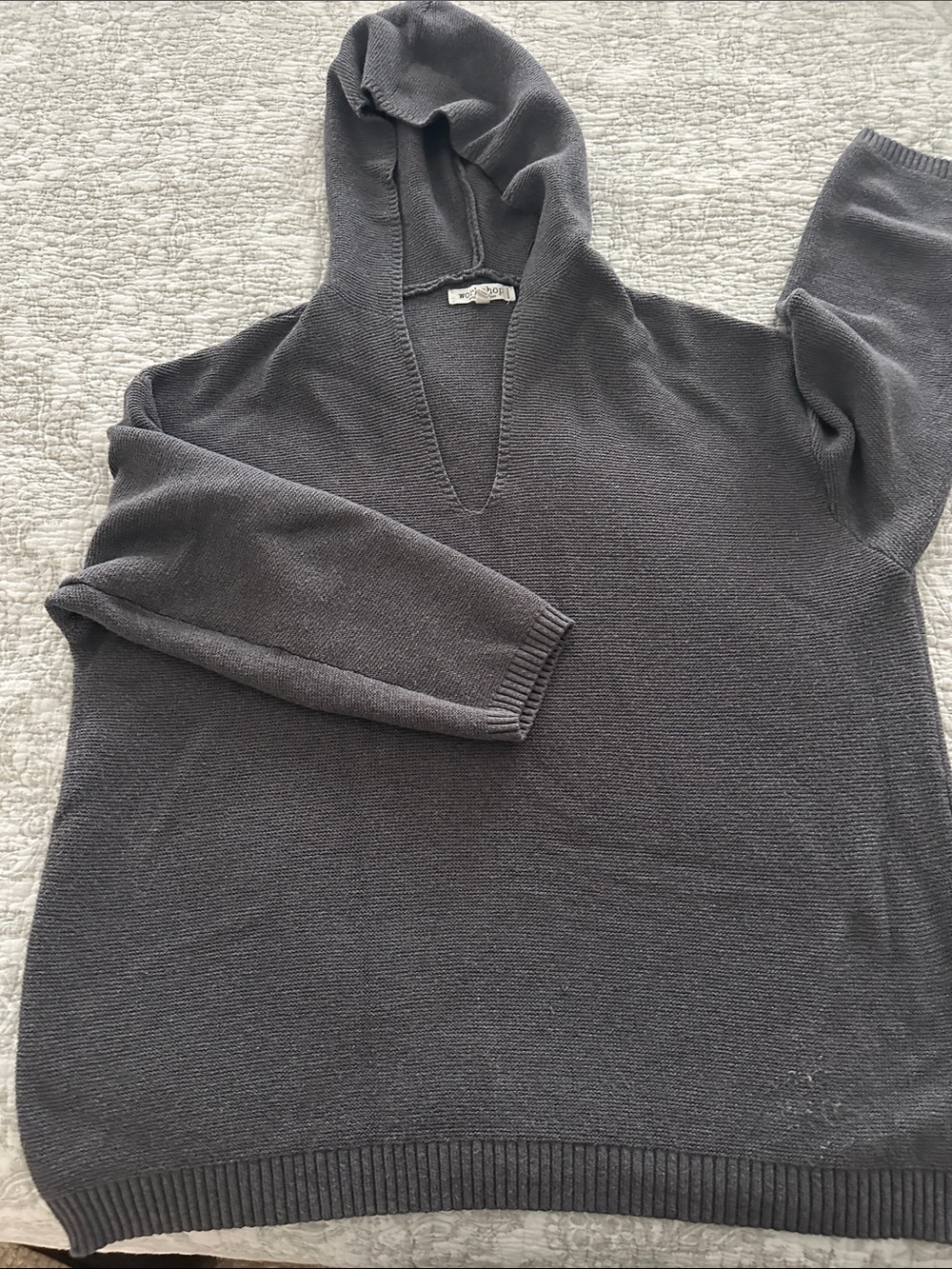 Workshop Republic Clothing Women's Hooded V-Neck Sweater in Charcoal